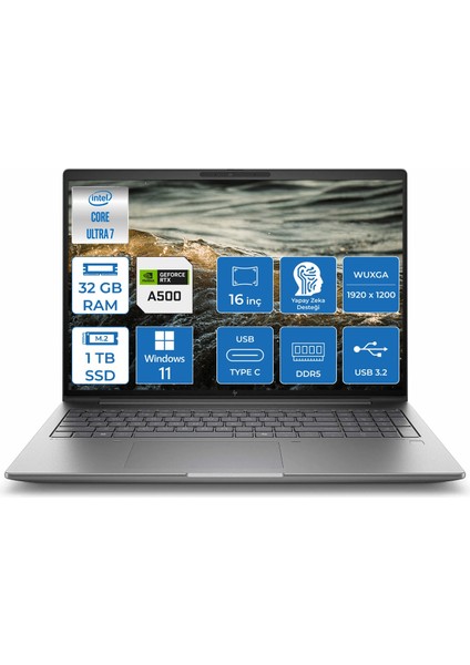 Zbook Power G11 16" Intel® Core™ Seris 1 155U 32GB Ddr5 1tb SSD Rtx 500 Ada 4gb Windows 11 Pro Wuxga Taşınabilir Iş Istasyonu Laptop 886B48EA04