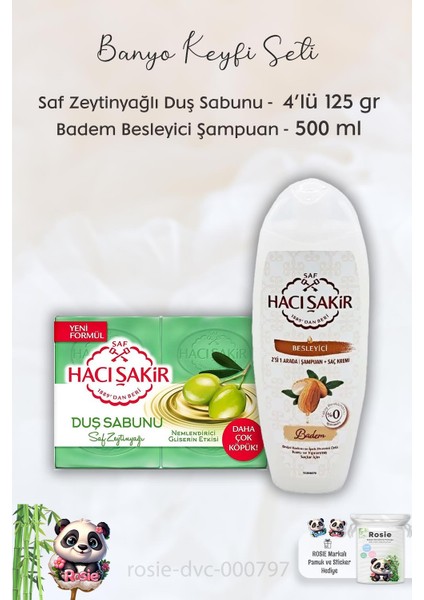 Saf Zeytinyağlı Gliserinli Duş Sabunu 4 x 125 Gr, Bademli Şampuan 500 ml ve Rosıe
