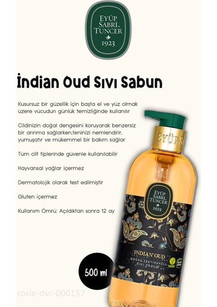 3'lü Indian Oud Zeytinyağlı Sıvı Sabun 500 ml ve Rosıe Pamuk