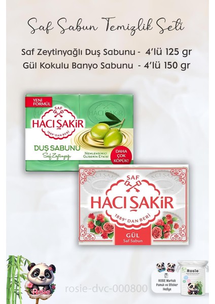 Saf Zeytinyağlı Gliserinli Duş Sabunu 4 x 125 Gr, Gül Kokulu Banyo Sabunu 4 x 150 gr ve Rosıe