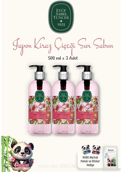 3'lü Eyüp Sabri Tuncer Japon Kiraz Çiçeği Sıvı Sabun 500 ml ve Doğal Rosıe Pamuk