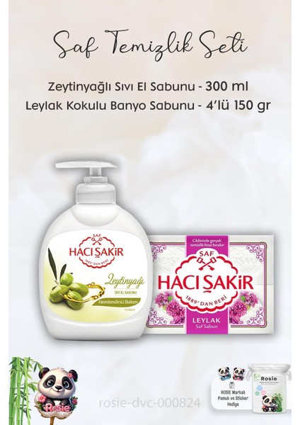 Hacı Şakir Zeytinyağlı Sıvı Sabun 300 Ml, Leylak Kokulu Banyo Sabunu 4 x 150 gr ve Rosıe