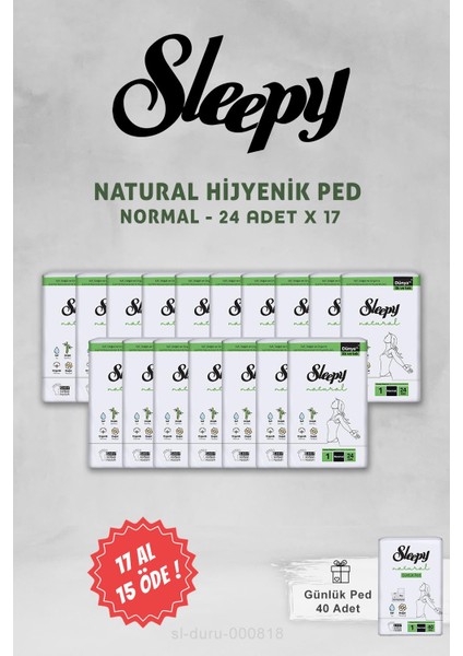 Natural Ultra Normal Hijyenik Ped 17 Al 15 Öde 24 Adet ve 40'lı Günlük Ped