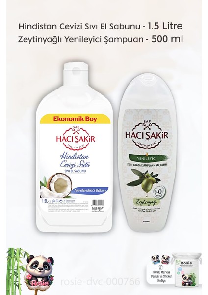 Hindistan Cevizi Sıvı El Sabunu 1500 Ml, Zeytinyağlı 2si 1 Arada Şampuan 500 ml ve Rosıe