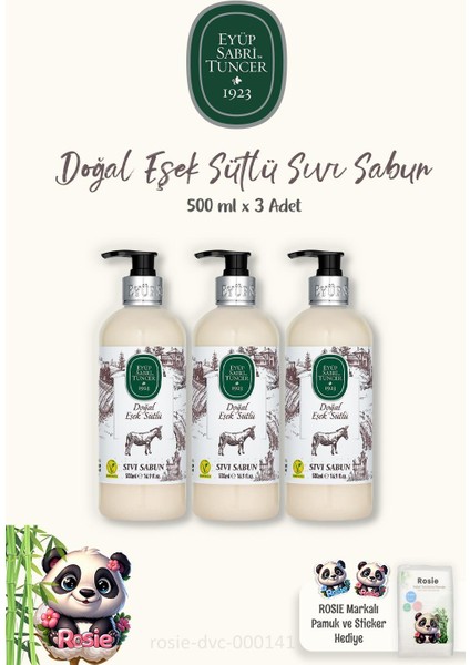 3 Adet Doğal Eşek Sütlü Sıvı Sabun 500 ml ve Rosıe Pamuk 60'lı