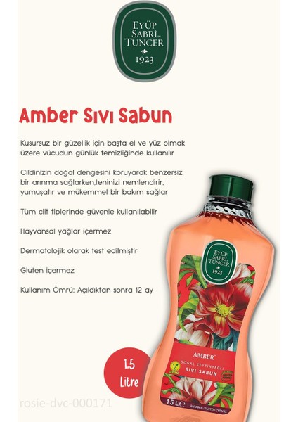 3'lü Eyüp Sabri Tuncer Doğal Zeytinyağlı Sıvı Sabun Amber 1.5 Lt ve Pamuk Rosıe fiyatları
