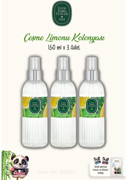Çeşme Limonu 150 ml Sprey Kolonya 3 Adet ve Rosıe Pamuk