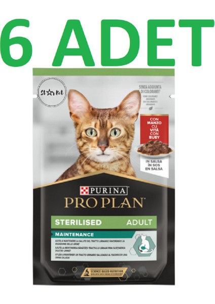 Sterilised Sos Içinde Sığır Etli Kısırlaştırılmış Pouch Kedi Yaş Maması 85 gr x 6 Adet