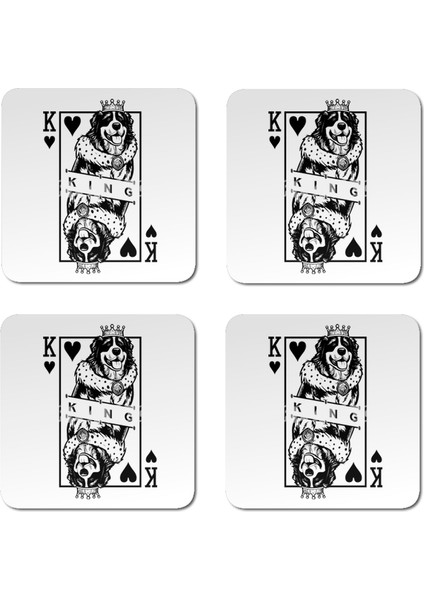 Bernese Mountain Dog King Of Hearts Playing Card Pop Art Bardak Altlığı