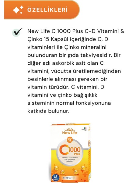 C-1000 Plus C-D Vitamini & Çinko 15 Kapsül - 3 Adet fiyatları