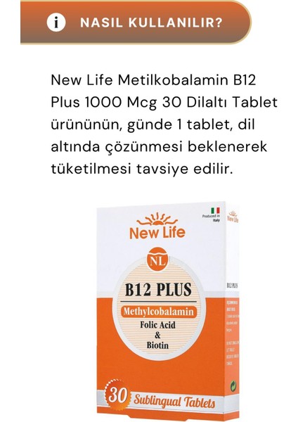Metilkobalamin B12 Plus 1000 Mcg 30 Dilaltı Tablet - 3 Adet fırsatları