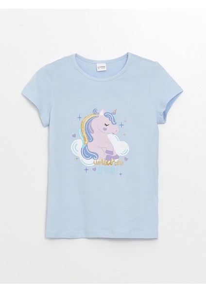 Lcw Kids Bisiklet Yaka Baskılı Kısa Kollu Kız Çocuk Pijama Takımı