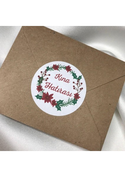Hatırası Kırmızı Etiket Kına Hediyelik Kına Hediye Yuvarlak Mat Sticker Düğün Serisi 4 cm (100 Adet)