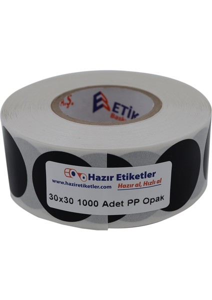Opak Daire Çap Etiketi Rulo Etiket, 30MM x 30MM Çap 1000 Adet, Yuvarlak Siyah Zemin Baskılı Kontrol Etiketi