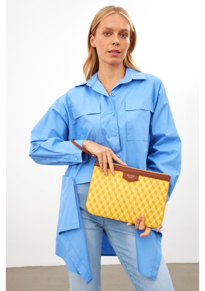 Sarı Geometrik Desen Clutch Çanta