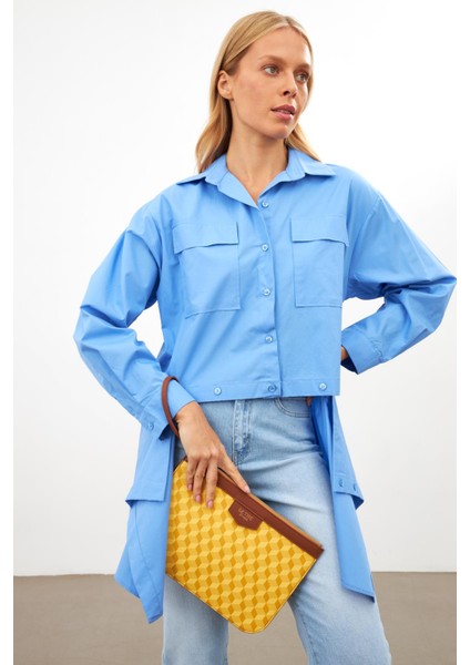 Sarı Geometrik Desen Clutch Çanta