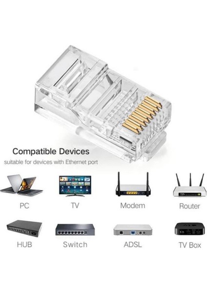 RJ45 Konnektör Network Cat5 Cat6 Jak Jack Ethernet Uç - 100 Adet