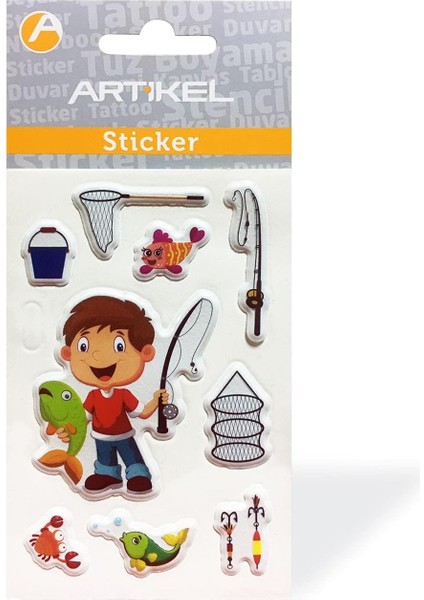 Balıkçı Puffy Sticker, Puffy Çıkartma 7,5X11,5 cm