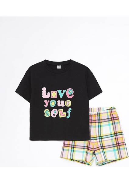 Lcw Kids Bisiklet Yaka Baskılı Kısa Kollu Kız Çocuk Şortlu Pijama Takımı