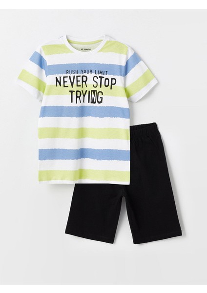 Lcw Kids Bisiklet Yaka Baskılı Kısa Kollu Erkek Çocuk Şortlu Pijama Takımı