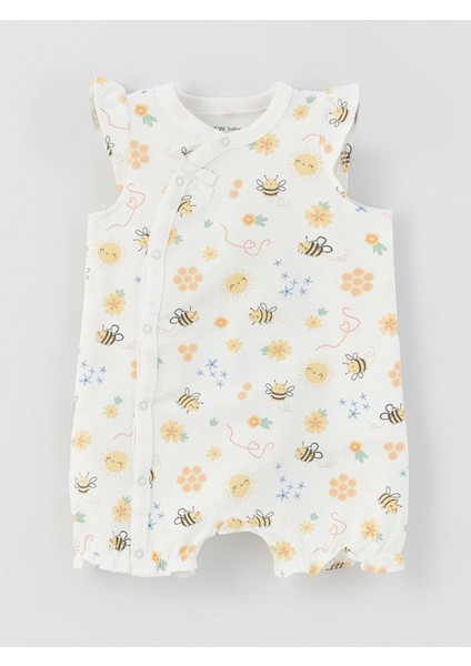 Lcw Baby Bisiklet Yaka Desenli Kız Bebek Tulum