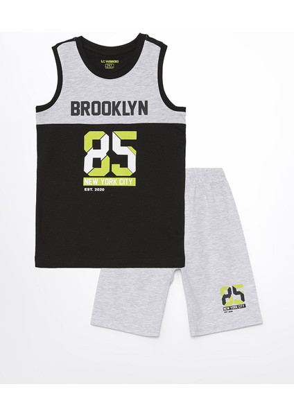 Lcw Kids Bisiklet Yaka Baskılı Erkek Çocuk Şortlu Pijama Takımı