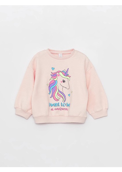 LC Waikiki Lcw Baby Bisiklet Yaka Uzun Kollu Baskılı Kız Bebek Sweatshirt