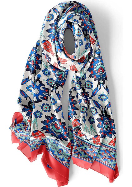 Kırmızı Çini Lale Desen Dar Ipek Fular modelleri