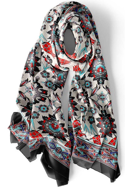 Gri Çini Lale Desen Dar Ipek Fular modelleri