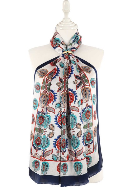 Lacivert Iznik Desen Dar Ipek Fular