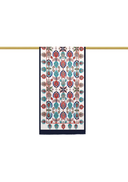 Lacivert Iznik Desen Dar Ipek Fular fiyatları