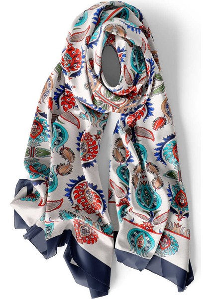 Lacivert Iznik Desen Dar Ipek Fular modelleri