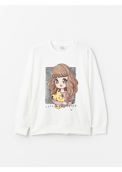 Lcw Kids Bisiklet Yaka Baskılı Çift Yönlü Payetli Uzun Kollu Kız Çocuk Sweatshirt