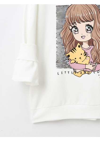 Lcw Kids Bisiklet Yaka Baskılı Çift Yönlü Payetli Uzun Kollu Kız Çocuk Sweatshirt