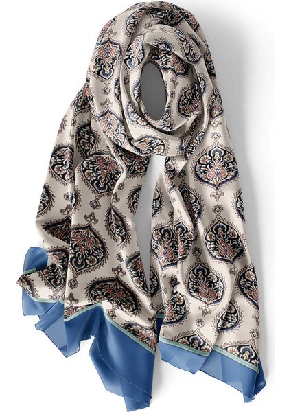 Indigo Hatai Desen Dar Ipek Fular modelleri