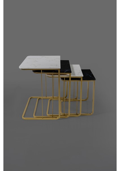 Tekersiz - Vegas Zigon Sehpa 4 Lü - Gold - Kombin Mermer