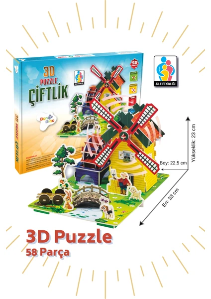 3D Puzzle "çiftlik" 58 Parça, 3 Boyutlu Puzzle BON8088