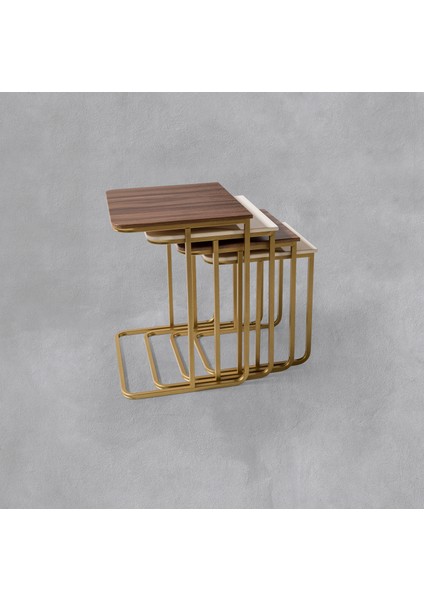 Tekersiz - Vegas Zigon Sehpa 4 Lü - Gold - Ceviz - Krem
