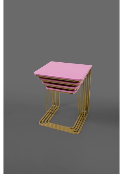 Tekersiz - Vegas Zigon Sehpa 4 Lü - Gold - Pembe