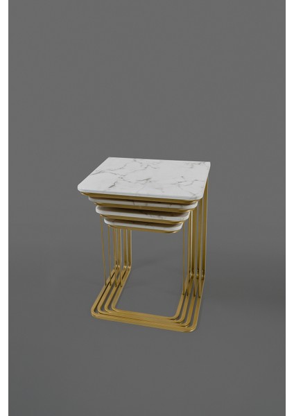 Tekersiz - Vegas Zigon Sehpa 4 Lü - Gold - Mermer