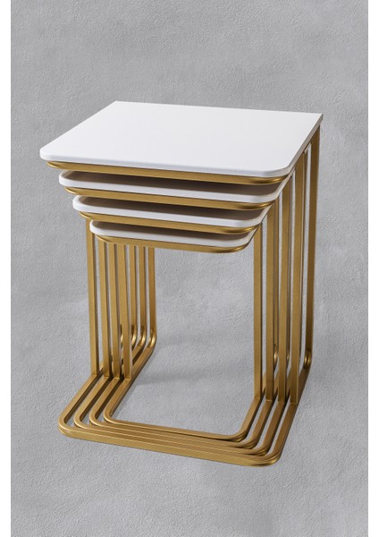 Tekersiz - Vegas Zigon Sehpa 4 Lü - Gold - Mermer