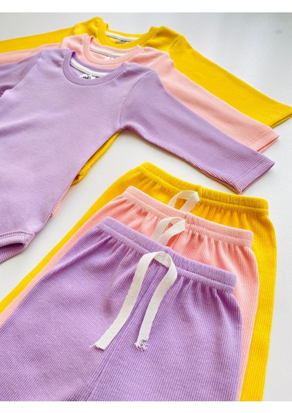 3'lü %100 Pamuklu Uzun Kol Bebek Body Pantolon Takım Düz Desenli Kız Çocuk İçin fiyatları