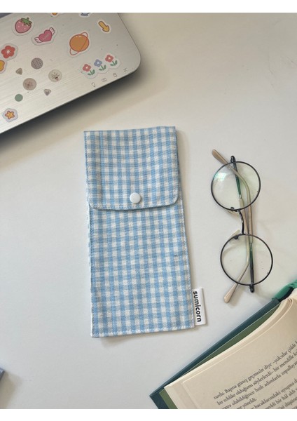 Pötikareli Yıkanabilir Keten Çıt Çıt Detaylı Gözlük Kılıfı Gözlük Çantası Kalemlik