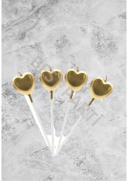 Kalp Gold Renk 4'Lü Duğum Günü Pasta Mumu