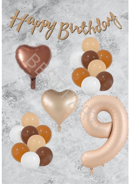 Kum Beji Kalp Rakamfolyo Late x Balon Ve Bannerlı Set Yaş 9