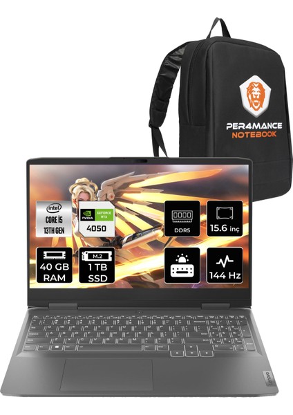 Loq Intel Core I5 13420H 40GB 1tb SSD RTX4050/6GB 15.6" Fhd 144Hz Fdos Taşınabilir Bilgisayar & Per4 Çanta 82XV00G6TXP323