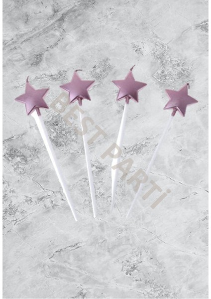 Yıldız Pembe Renk 4'Lü Duğum Günü Pasta Mumu