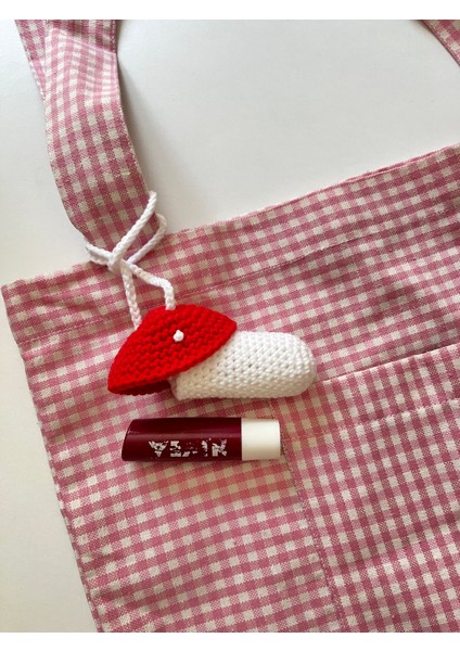 Amigurumi Örgü Mantar Lip Balm Kılıfı, Lip Gloss Kılıfı, Çanta Aksesuarı, El Yapımı Hediyelik