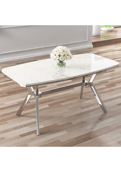 Asel Serisi 90 x 160 cm Lak Panel Krom Kaplama Ayaklı Masa