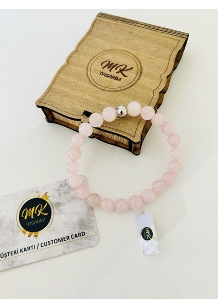 Gerçek Pembe Kuvars Taşı Bileklik | Mktasarım Özel Kutusunda | Mktasarım Özel Müşteri Kartlı fiyatları